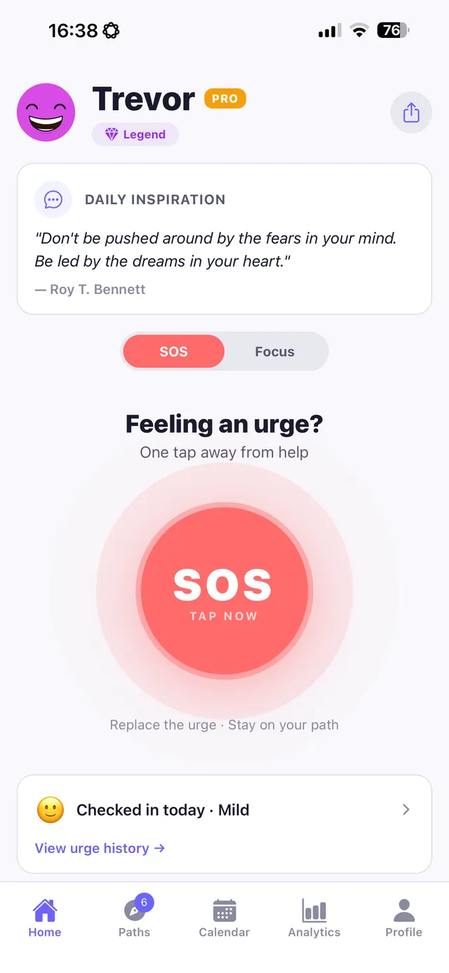 SOS — a guided activity the moment an urge hits